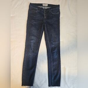 Free People Jeans 26 Button Fly Dark Wash Raw Hem Mid Rise